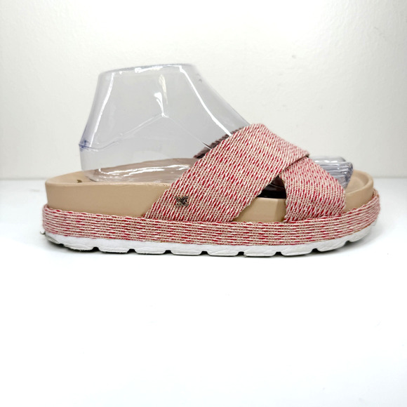 SAM EDELMAN Sadia Platform Slide Sandals Wove Red Gold Cruise Beach Resort Sz 8 - Picture 3 of 8